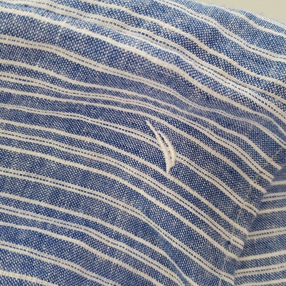 Nautica Women Linen Blend Top XS Blue White Stripes Short Sleeve Button Down - Picture 4 of 12